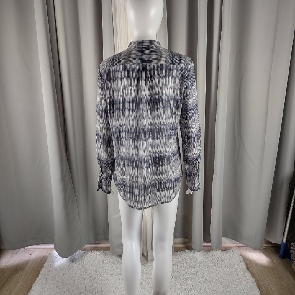 Banana Republic Ruffle Front Sheer Long Sleeve Blouse Blue White Striped Size S - Picture 3 of 11